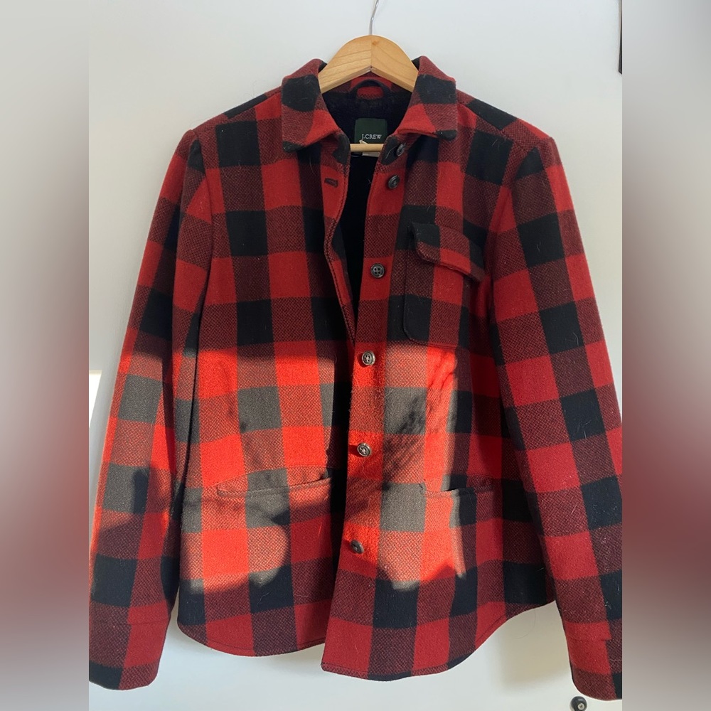 J Crew wool jacket with fleece lining. Very warm. Fits like medium.